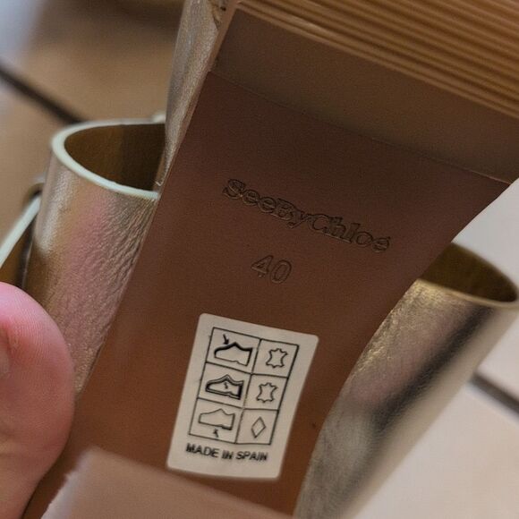 NEW See By Chloe Lamb Joline Heel Sandals Block Platform Gold FLAWED - Picture 6 of 12